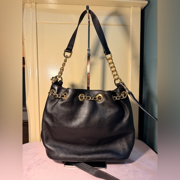 Michael Kors Black Leather Satchel Bag with Gold Chain - Picture 2 of 5